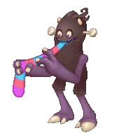 a cartoon monster is holding a purple and pink stick