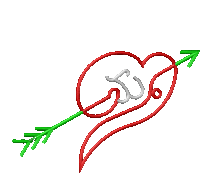 a drawing of a heart with a green arrow going through it and the letter m on it