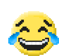 a pixel art smiley face is laughing with tears coming out of its eyes