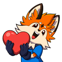 a cartoon fox is holding a red heart in its hands