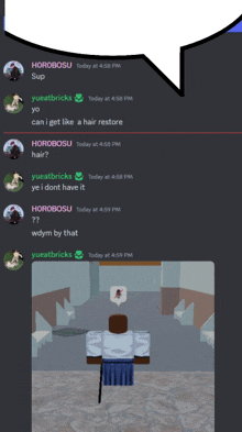 a screenshot of a discord conversation between horobosu and yuccatbricks