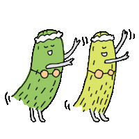 a cartoon illustration of two pickles dancing together on a white background .