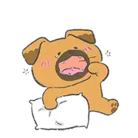 a cartoon dog is sitting on a white pillow and yawning .