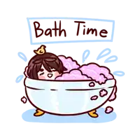 a cartoon of a girl taking a bath with the words bath time written above her