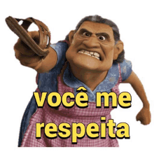 a cartoon character is pointing at the camera with the words " você me respeita " written above her