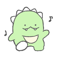 a cartoon drawing of a green dinosaur with a big smile