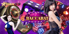 a poster for sexy baccarat shows a woman playing dice and roulette