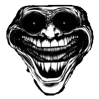 a black and white drawing of a troll face with a big smile and a huge mouth .