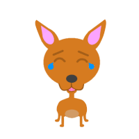 a brown dog with pink ears is crying with blue tears