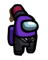 a purple among us character is holding a cannon