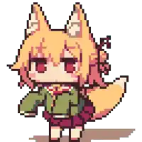 a pixel art of a girl with fox ears and a tail