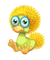 a cartoon bird with a yellow flower on its head