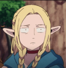 a cartoon character with blonde hair and braids making a funny face