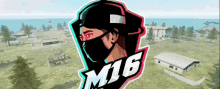 a person wearing a mask with the word m16 on it