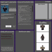 a screenshot of a user 's username group and localization stats outfits and devforum stats