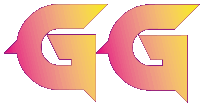 a pink and yellow logo with the letters gg