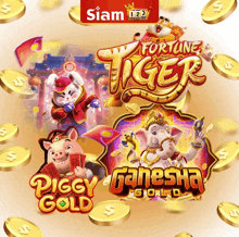 fortune tiger piggy gold and ganesha gold are shown on a poster