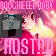 a picture of a roblox character with the words boocheeee baby host