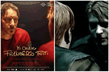 a movie poster for francesco totti shows a man looking at himself in a mirror