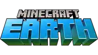 a blue and green logo for minecraft earth on a white background