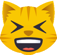 a yellow cat with its eyes closed and a big smile on its face