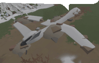 a computer generated image of a plane that has crashed into the ground