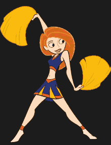 a cheerleader from kim possible is wearing a blue top and yellow skirt