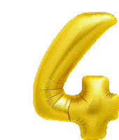 a gold balloon in the shape of the number four on a white background