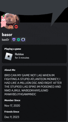 a screenshot of a person 's profile with the name basor at the top