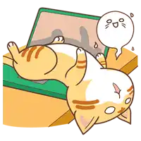 a cartoon cat is laying on its back with a speech bubble that says ' i 'm sorry '