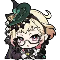 a chibi illustration of a girl wearing glasses and a hat .