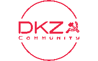 a red logo for dkz community with a hammer and sickle on it