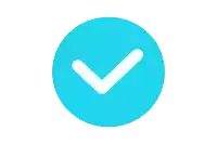 a white check mark in a blue circle on a white background