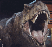 a close up of a dinosaur 's mouth with its mouth open