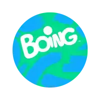 a green and blue circle with the word boing written on it