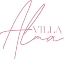 a pink and white logo for a company called villa alma .