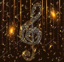 a treble clef made out of gold music notes on a dark background