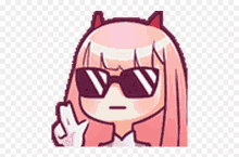 a cartoon girl wearing sunglasses and giving a peace sign .