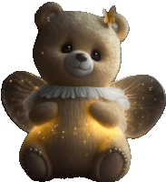 a teddy bear with butterfly wings and a butterfly on its head