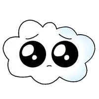 a cartoon drawing of a cloud with sad eyes and a sad face .