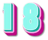 the number 18 is displayed in blue and pink letters