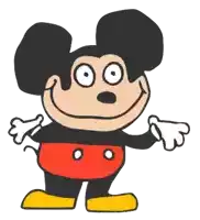 a cartoon drawing of a mickey mouse with big eyes