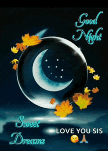 a picture of a crescent moon with the words good night sweet dreams love you sis