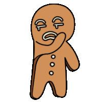 a gingerbread man is covering his mouth with his hand and making a face