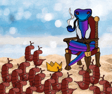 a cartoon of a snake sitting on a throne with a crown