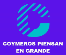 a blue and white logo with the words coymeros piensan en grande