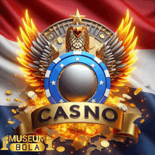 a logo for a casino with an eagle and coins