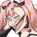 a pixel art drawing of a girl with pink hair making a funny face with her mouth open .