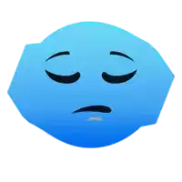 a blue face with closed eyes and a sad look on it