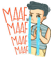 a cartoon of a man crying with the words maaf maaf maaf